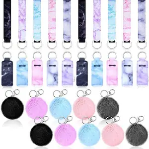 50 pieces of marble lipstick holder key chain lipstick holder set mouth red bag set, including 10 pieces of key chain, 10 pieces of wrist strap, 10 pieces of marble style lipstick bags, 10 pieces of fluff balls and 10 pieces of jump rings