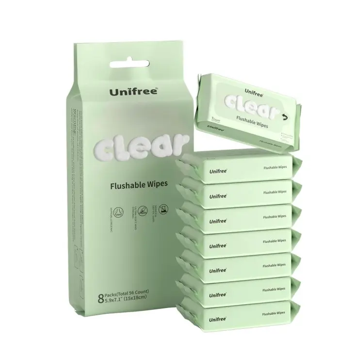 Flushable Wipes Travel Size, Mini Wet Wipes, 8 Pack 56 Wipes  XL 99% Water Wet Wipes for Sensitive Skin, Unscented On The Go Pocket Wipes, Travel Essentials for Adults & Kids