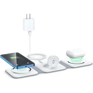 3-in-1 Wireless Charger Magnetic Travel Station for iPhone16/15/14/13/Pro/Max iWatch AirPods4/3/2/Pro 18W Adapter Included