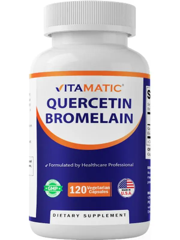 Vitamatic Quercetin with Bromelain Vitamins & Fitness Supplement - 120 Vegetarian, Dairy-Free Capsules - GMP-Formulated by US Healthcare Professionals, Doctor-Designed
