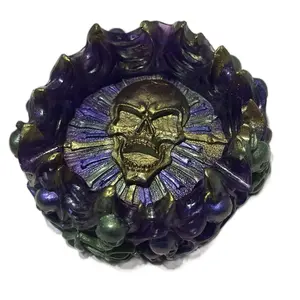 Gothic Skull and Bones Ashtray - Dark Purple Design with Skull and Bone Accents Lighter Metallic