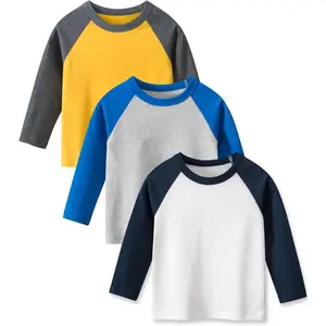 Toddler Boys Girls 3 Pack Cotton T-Shirts, Baby Fall Long Sleeve Solid Crewneck Tees