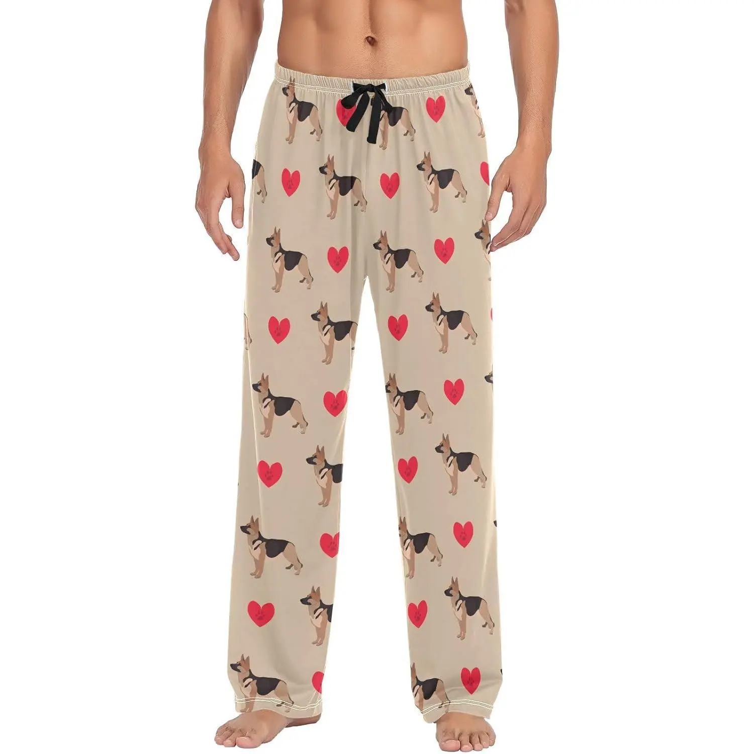 Men's German Shepherd Dog Heart Pajama Pants Cotton Soft Comfy Sleep Lounge Pants Pjs Bottoms