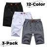 YUYANGDPB Menswear 3-Pack Plain Elastic Loose Cotton-Spandex Blend Athletic Shorts with Zipper Pockets, Drawstring - Breathable Gym Clothes, Outdoor Loungewear Bottoms