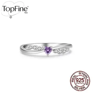 925 pure silver 2.44-2.63g/pcs low-allergy exquisite and fashionable purple synthetic Zirconia inlaid cross heart design female engagement promise ring as a jewelry gift for lovers, daily matching clothing and party accessories