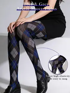 English Plaid Pattern Jumpsuit Stocking, Vintage Grid Transparent Socks, Y2K Versatile Babe Style Socks, Commute Date First Choice, All Seasons Wear