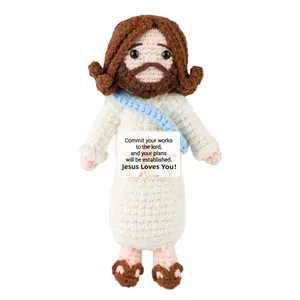 Handmade Crochet Jesus Doll with Inspirational Card, Christian Plush Toy with "Jesus Loves You" Quote, Religious Encouragement Gift for Believers # GLOBAL PICKS
