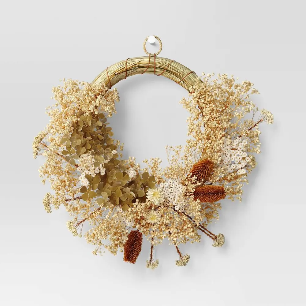 Asymmetrical Floral Preserved Fall Wreath - Threshold Asymmetrical Floral Preserved Fall Wreath - Threshold