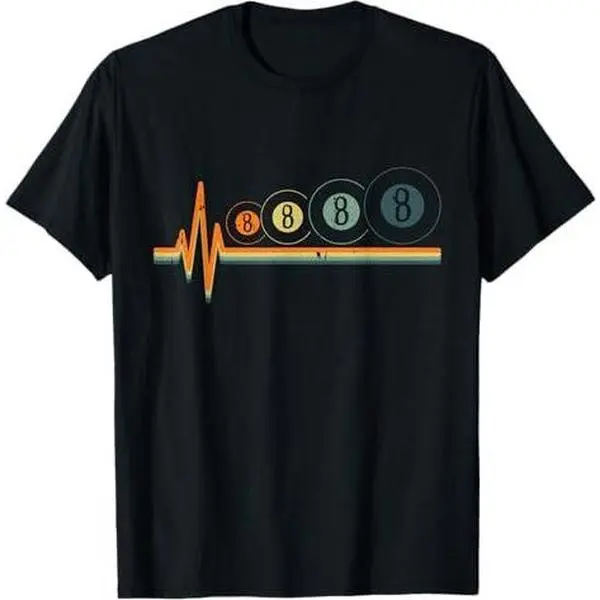 8 Ball Billiards Retro Heart-beat Sports Pool Snooker Player T-Shirt