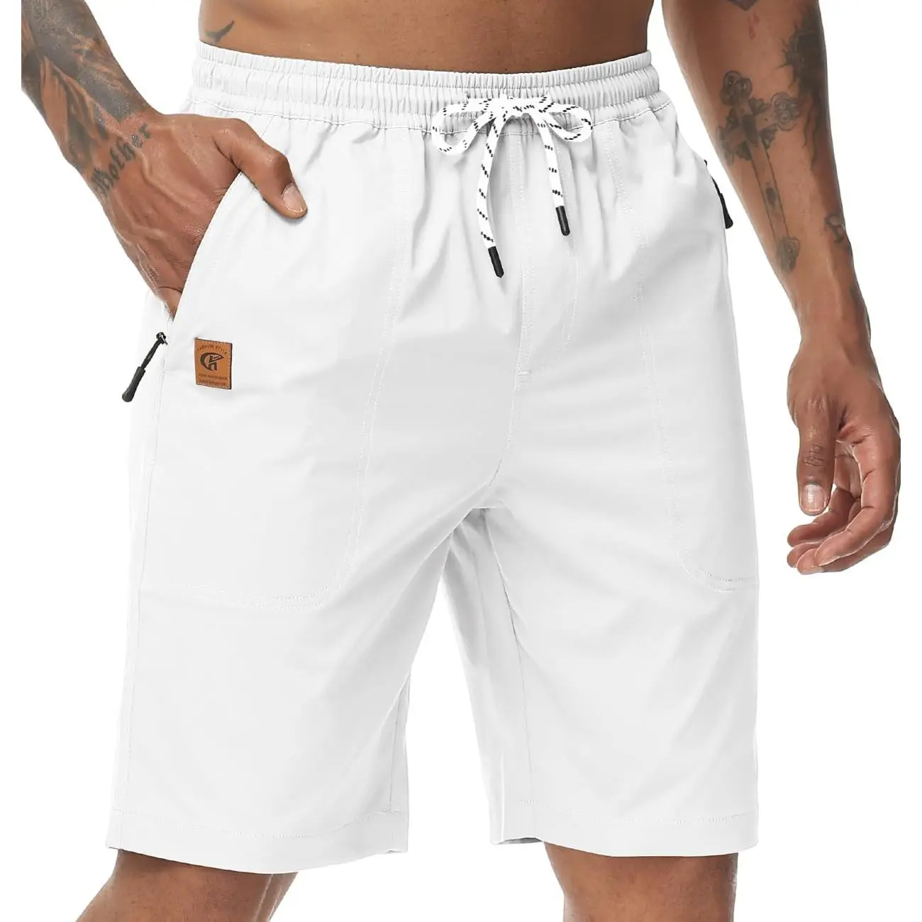 YUYANGDPB Men's Stretch Shorts Casual Classic Fit Drawstring Summer Beach Shorts with Zipper Pockets #fathersdaygifts #fathersdaygift #LGBT
