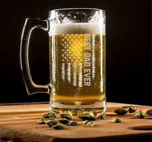 Best Dad Ever -Uncle - Poppa - Papa- Daddy - American Dad - Personalized - Elegant Design - Happy Fathers Day - Daddy's Gift - Best Gift - Patriot Dad -Glass Cup- Beer Mug - Ideas for Gifts - Durable Drinkware- USA Flag - Classic Engraved Beverage