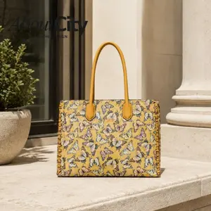 AboutCity Butterfly Print Tote Bag for Women Vintage Floral Shoulder Bag Large Capacity Everyday Fashion Purse