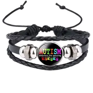 Autism Awareness Bracelet Mom Bracelets for Women Leather Jewelry Mother Gifts Birthday Christmas Mother’s Day