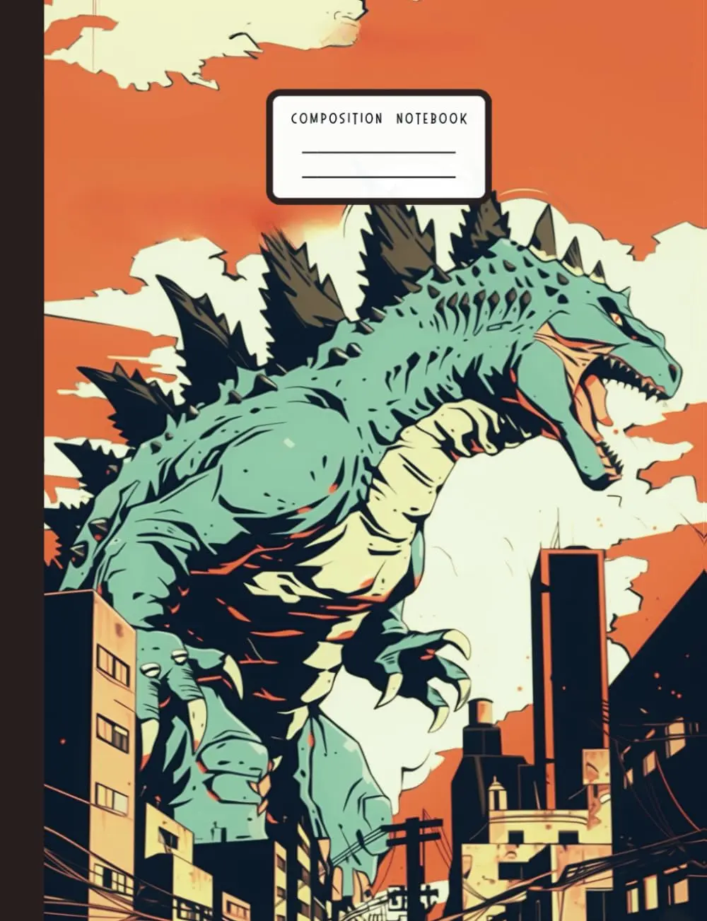 Composition Notebook: Japanese Science Fiction Monster Notebook Orange Wide Ruled Composition Notebook with Multiplication Tables for Back To School Fun