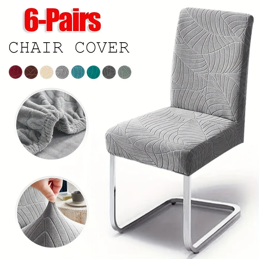6 Piece Leaf Pattern Jacquard Universal Chair Cover Set, Elastic Detachable Dining Chair Covers, Chair Protective Cover, Dustproof Dining Chair Protector for Kitchen Restaurant Hotel Banquet, Removable Washable Slipcovers