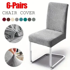 6 Piece Leaf Pattern Jacquard Universal Chair Covers, Elastic Detachable Dining Chair Covers, Dustproof Chair Protection for Kitchen Restaurant Hotel Banquet, Removable Washable Slipcovers