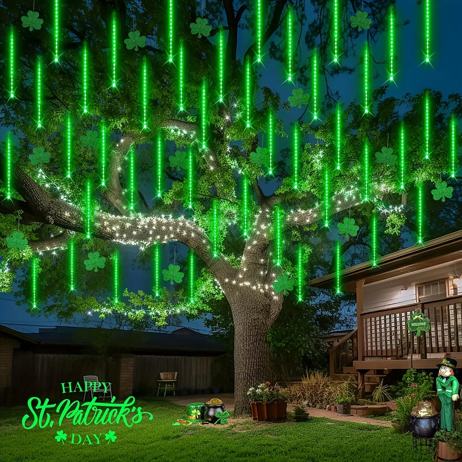 Green Halloween and Christmas solar LED string lights, 192 LEDs, IP44, suitable for weddings, parties, trees, New Year, birthdays, LGBT Pride, Dia de los Muertos, fantasy themes.