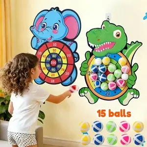 Elephant Dinosaur Dart Target Toy Set (15 Balls + 1 Darts Board), Non-Electronic Soft Head Design, Flannel Material, Indoor Outdoor Game, No Batteries Needed