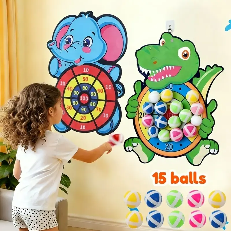 Elephant Dinosaur Dart Target Toy Set (15 Balls + 1 Darts Board), Non-Electronic Soft Head Design, Flannel Material, Indoor Outdoor Sport Game, No Batteries Needed