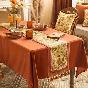 European Vintage Tablecloth, Waterproof Oil-Resistant Fabric, Long Rectangle Dining Cover with Tassel Decor, Home Living Room Use, Picnic Table Cover