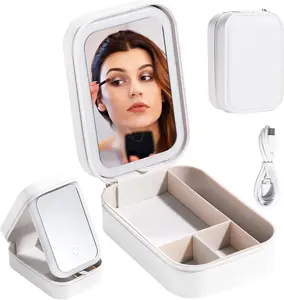 Travel Cosmetic Mirror Case - LED Makeup Mirror Storage Case for Eyelash Station, Cosmetic Tools Pink On-the-Go Makeup Needs Compact Durable