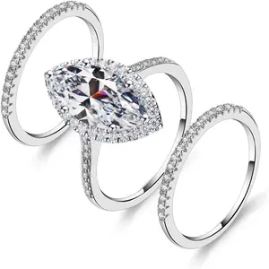 Cubic zirconia wedding sets for women Three-in-One Oval Halo Wedding Bands Set Engagement Rings  wedding ring for women Promise Eternity Band Valentine's Day Birthday Gifts for Women Size
