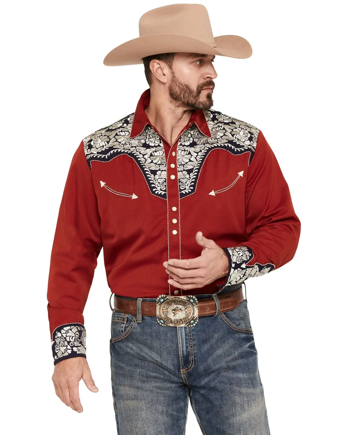 Scully Men's Gunfighter Long Sleeve Pearl Snap Western Shirt - P-634-Rwb