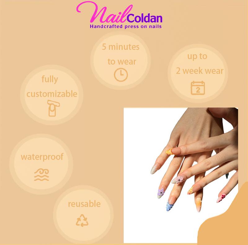 Tropic punch collections SWEET ANGEL 100% Handmade 3D Press-on Nails | Reusable | Long-Lasting | Salon-Quality 10PCS | Gel fake Nails