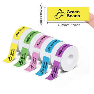 5 Rolls Color Thermal Labels, 12x40mm Adhesive Label Paper, 160 Labels Per Roll, Christmas Gift Tags, Suitable for Label Makers, Decoration Sticker