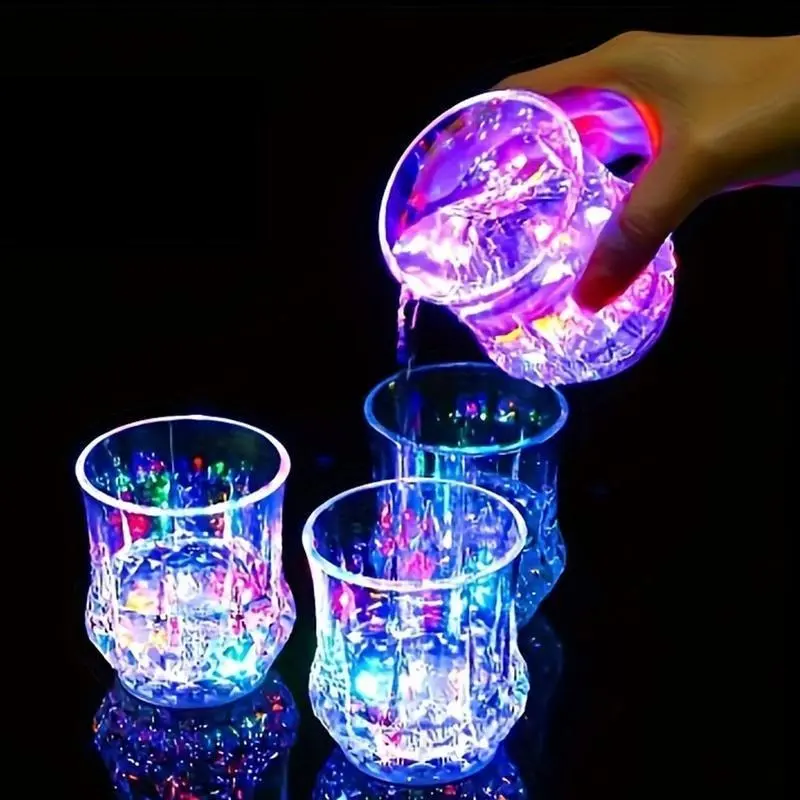 Liquid Activated LED Glowing Crystal Cups - 2/4/6 Pack Glassware Drinkware, Multicolor Disposable Tumblers for Bar Party Decor, 2Pack