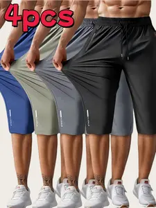 4-Pack Men’s Summer Ice Silk Pants, Breathable, Loose Casual Outdoor Sports Pants