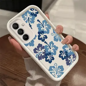 Phone Case: Hibiscus Blue Pattern Black and White Phone Case, for Samsung Galaxy S26,S26PLUS,S26ULTRA,S25,S25PLUS,S25ULTRA,S24,S24FE,S24PLUS,S24ULTRA,A54,A53,A52,A36,A35,A34,A33,A17,A16,A15,NOTE20,NOTE20ULTRA,S23,S23PLUS,S23ULTRA,S22,S22PLUS,S22ULTRA,A14,
