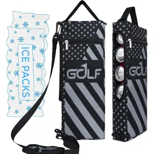 Golf Cooler Bag Plus Ice Pack Soft Sided Insulated Cooler Bag- Holds 6 Pack of Cans or 2  Bottles - Grey Camo Golf  Sleeve Black Fits Discreetly in Golf Bags