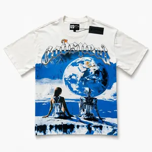GODSPEED Men's Graphic T Shirt, Oversized Cotton Short Sleeve Tee, Vintage Streetwear Y2K Hip Hop Shirt, Skull Baseball Car Statue Print, Unisex Summer Tops