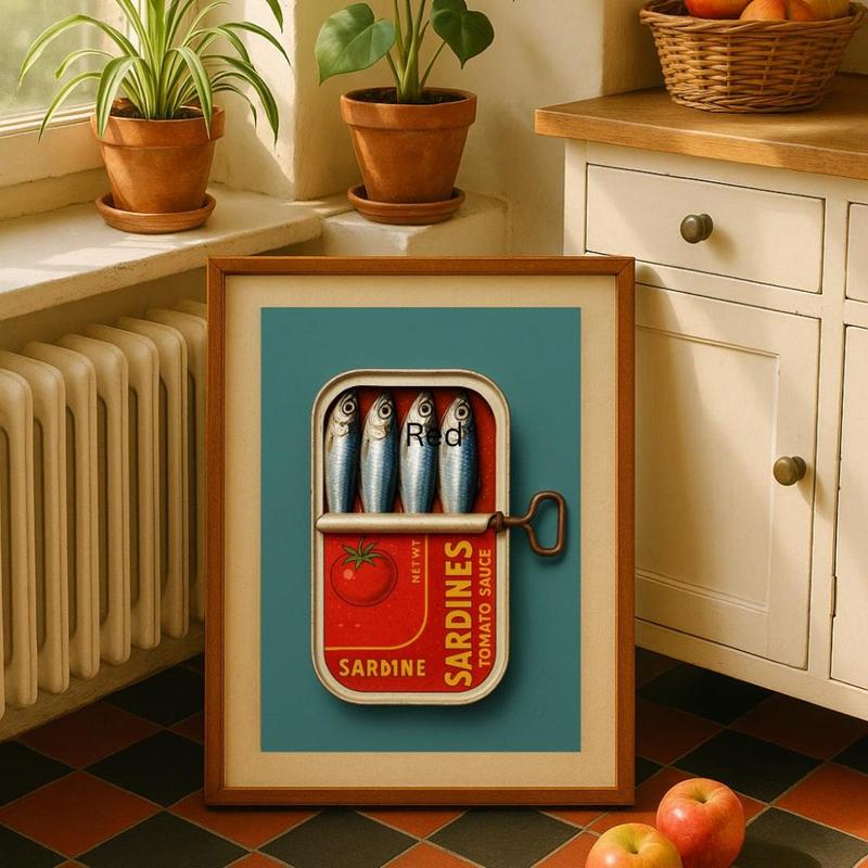 Sardines Art Print Retro Sardines Wall Art Fish Print Retro Kitchen printable Kitchen Wall Art Fish Wall Art Digital Print Sardine Poster, Unframe