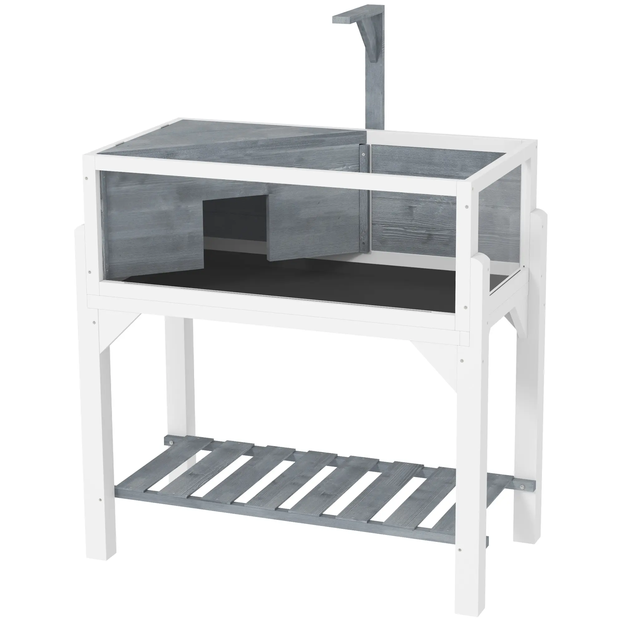 Wooden Tortoise Terrarium with Storage Shelf, Clear Windows, Openable Top, Lamp Holder - Gray Reptile Habitat Enclosure (Pet Supplies)