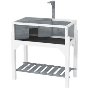 Wooden Tortoise Terrarium with Storage Shelf, Clear Windows, Openable Top, Lamp Holder - Gray Reptile Habitat Enclosure (Pet Supplies)