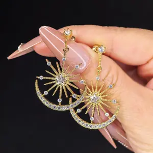 Trendy Korean Inspired Sun Moon Star Zircon Stud Earrings, Minimalist Elegant Fashion Earrings for Party Daily Wear, Women’s Stylish Accessory Suitable jewelry gifts for women