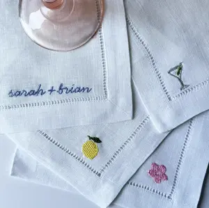 Personalize Embroidered Linen Cocktail Napkin with Custom Names and Cute Icons - Customizable Tableware for Home Décor - Cutlery