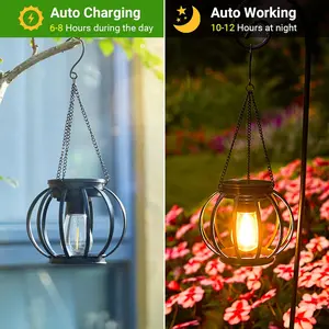 Solar Powered Hanging Lantern, 1 Count Outdoor Hanging Light, Waterproof Solar Lantern, Outdoor Hanging Light for Garden Patio Yard Deck Fence Garage, Solar Metal Lanterns, Illuminated Lantern, Solar Lights Outdoor, Outdoor Garden Lighting