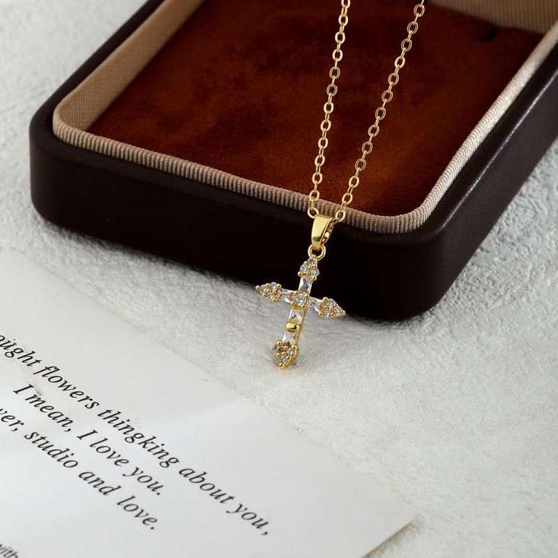 Tasiso 14K Gold-Plated CZ Cross Necklace - Faith & Elegance - Dainty Gold Chain & Sparkling Cubic Zirconia Stones - Perfect for Everyday Wear & Special Occasions