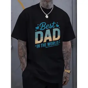 Summer t Shirts Best Dad in the World Graphic T-Shirt - Father's Day Gift for Men, Black Short Sleeve Casual Tee with Geometric Print, Machine Washable Summer Comfort Fit, Gift for Dad, Classic Round Neck