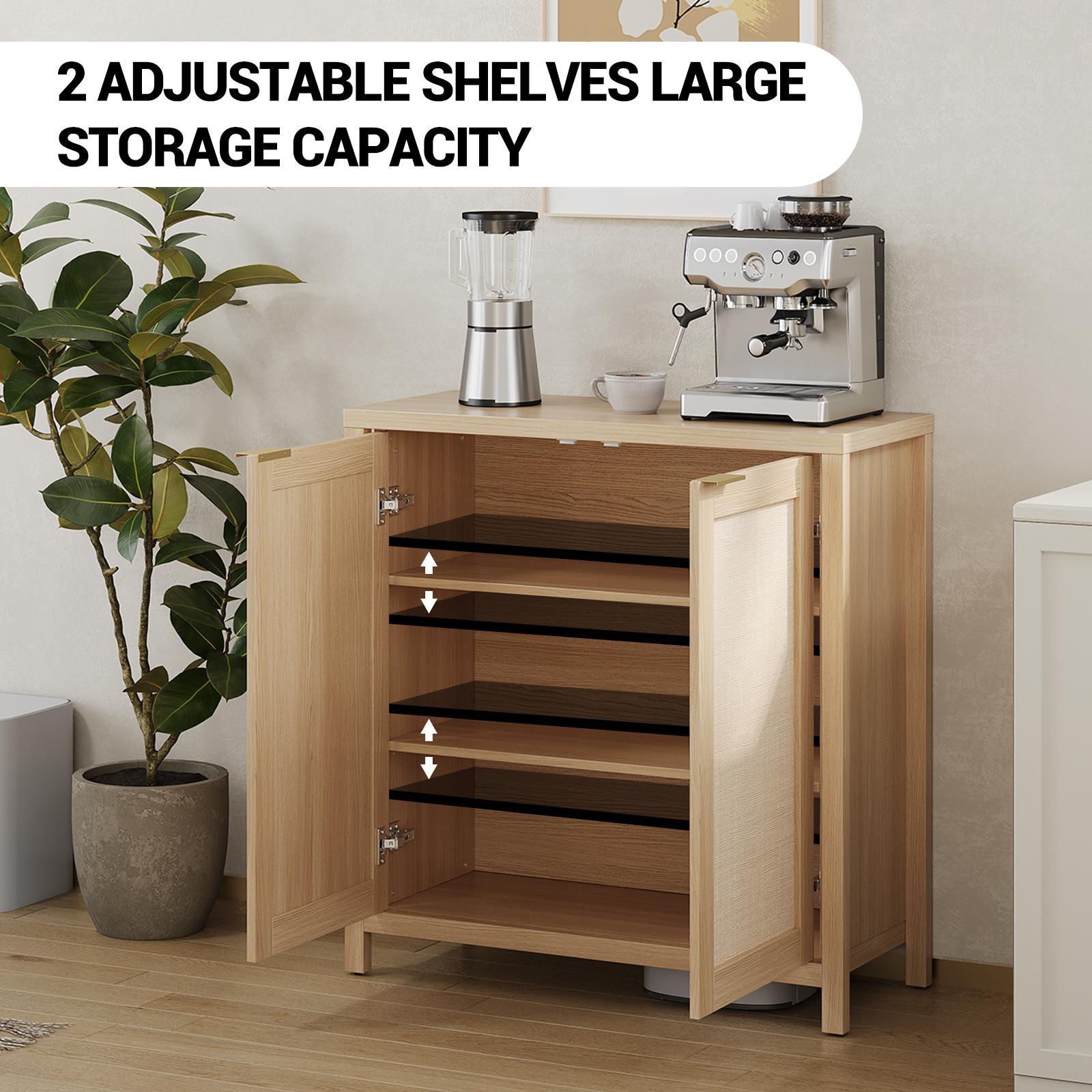 Wood Storage Cabinet with Rattan Doors & Drawers, Adjustable Shelves, Farmhouse Sideboard Buffet for Kitchen, Living Room, Entryway & Dining Room Wood Storage Cabinet with Rattan Doors & Drawers, Adjustable Shelves, Farmhouse Sideboard Buffet for Kitchen, Living Room, Entryway & Dining Room