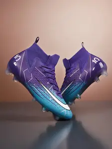 Lace up High Top Football Shoes, Anti-slip Spike Soccer Shoes, Matching Black Football Cleats, Solid Color Outdoor Sports Training Shoes, Men Shoes, Football Field Boots