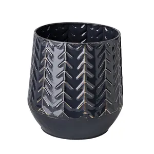 HomeRoots 397572 7 in. Navy Organically Embossed Chevron Metal Vase