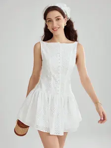 MARANDAS Lancellotti Ivory Floral Eyelet Embroidery Sleeve Free Piece Sweet Date Fairycore