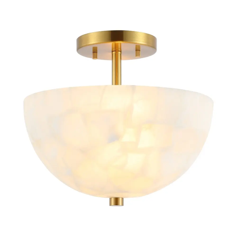JONATHAN Y Celine 2-Light Modern Contemporary Alabaster/Iron Inverted Dome LED Semi Flush Mount; for Living Room, Bedroom, Kitchen, Office, Bathroom Lighting, Led Bulb