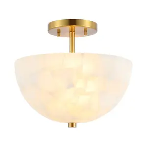 JONATHAN Y Celine 2-Light Modern Contemporary Alabaster/Iron Inverted Dome LED Semi Flush Mount; for Living Room, Bedroom, Kitchen, Office