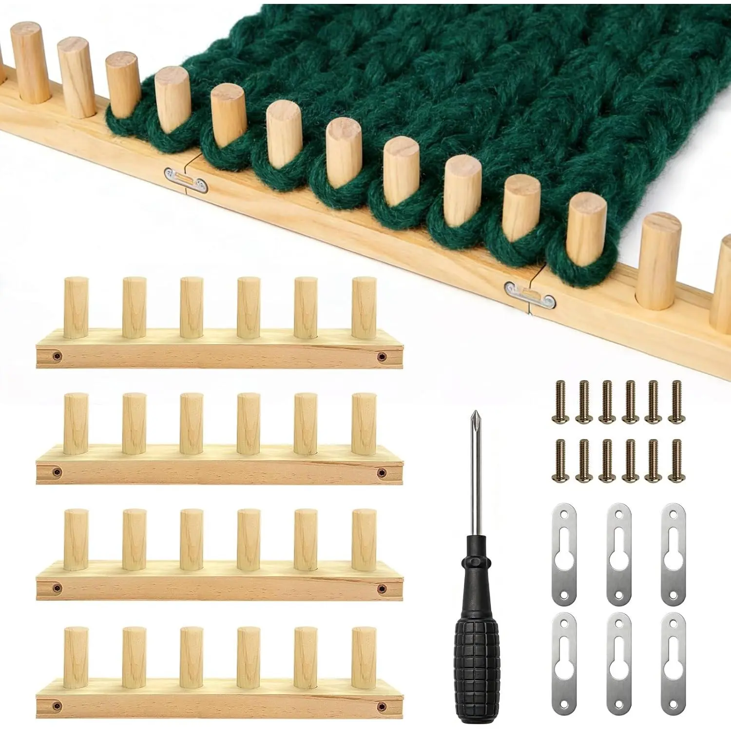 52" Loom for Chunky Blanket, Wooden Hand Knitting Loom for Chunky Yarn, Adjustable Size, No  Required with Assembly Tools