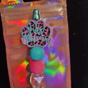 Furr mama, beaded pen, hot pink, teal black